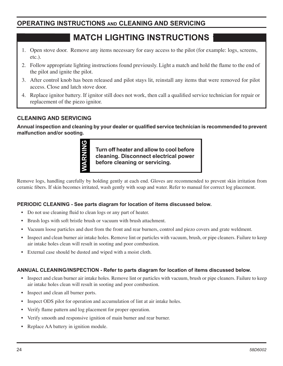 Match lighting instructions | Monessen Hearth CSVF30SPV User Manual | Page 24 / 32