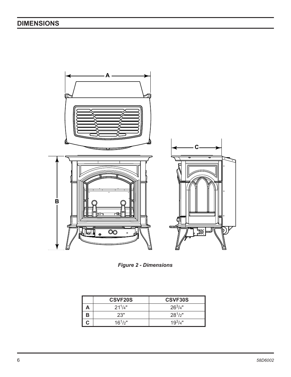Dimensions | Monessen Hearth CSVF30SPV User Manual | Page 6 / 32