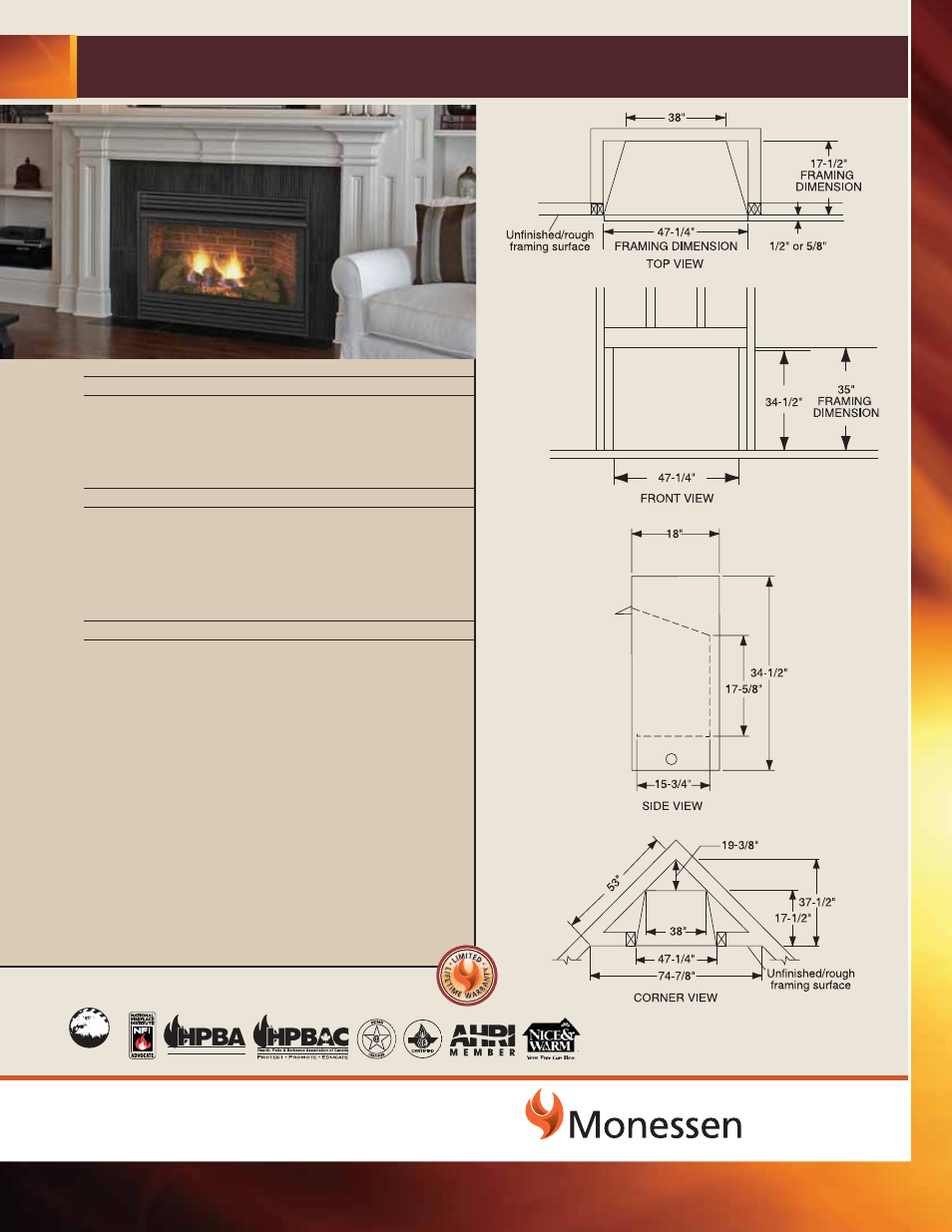 Monessen Hearth Vent Free DFS42C User Manual | 1 page