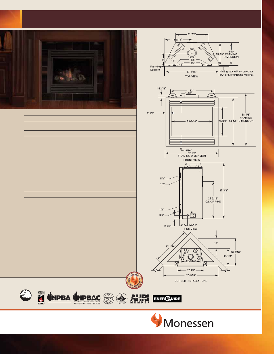 Monessen Hearth Direct Vent Gas Fireplace CDVT36 User Manual | 1 page