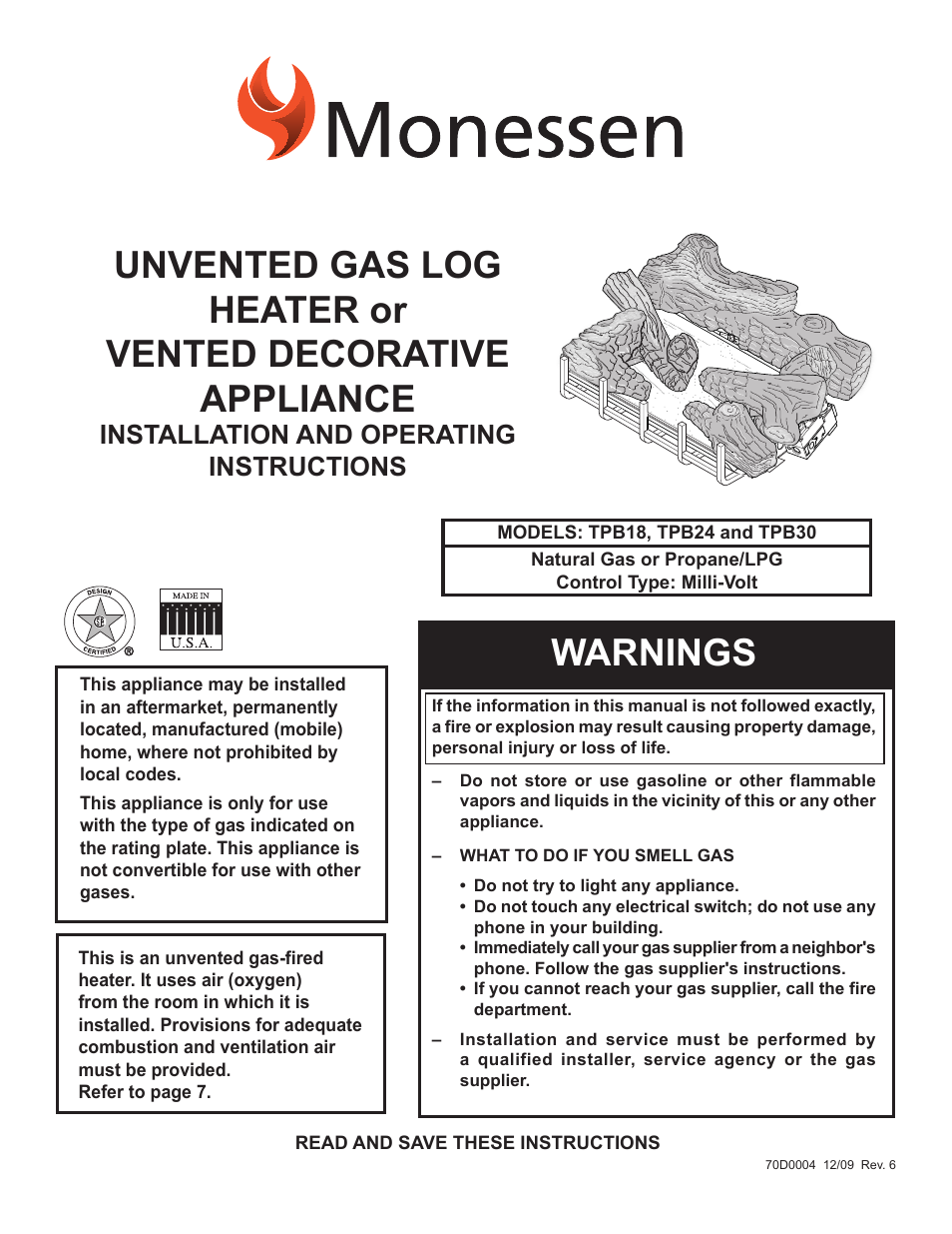 Monessen Hearth TPB18 User Manual | 44 pages
