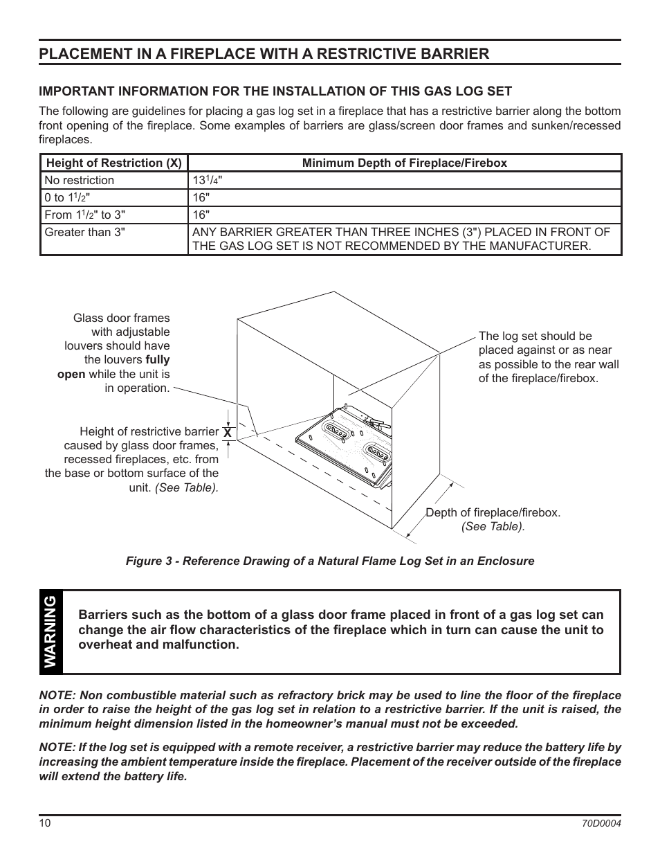 Warning | Monessen Hearth TPB18 User Manual | Page 10 / 44