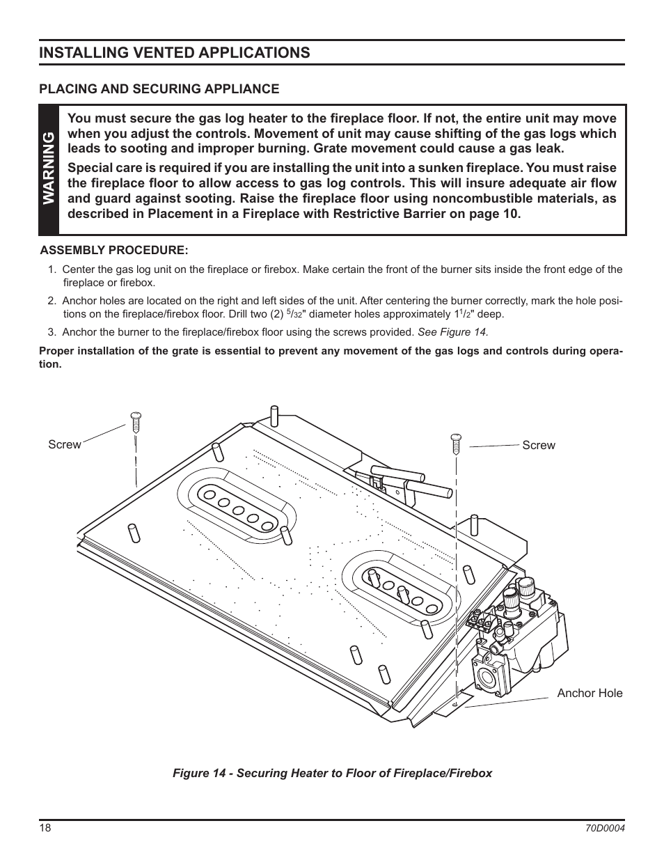 Installing vented applications, Warning | Monessen Hearth TPB18 User Manual | Page 18 / 44