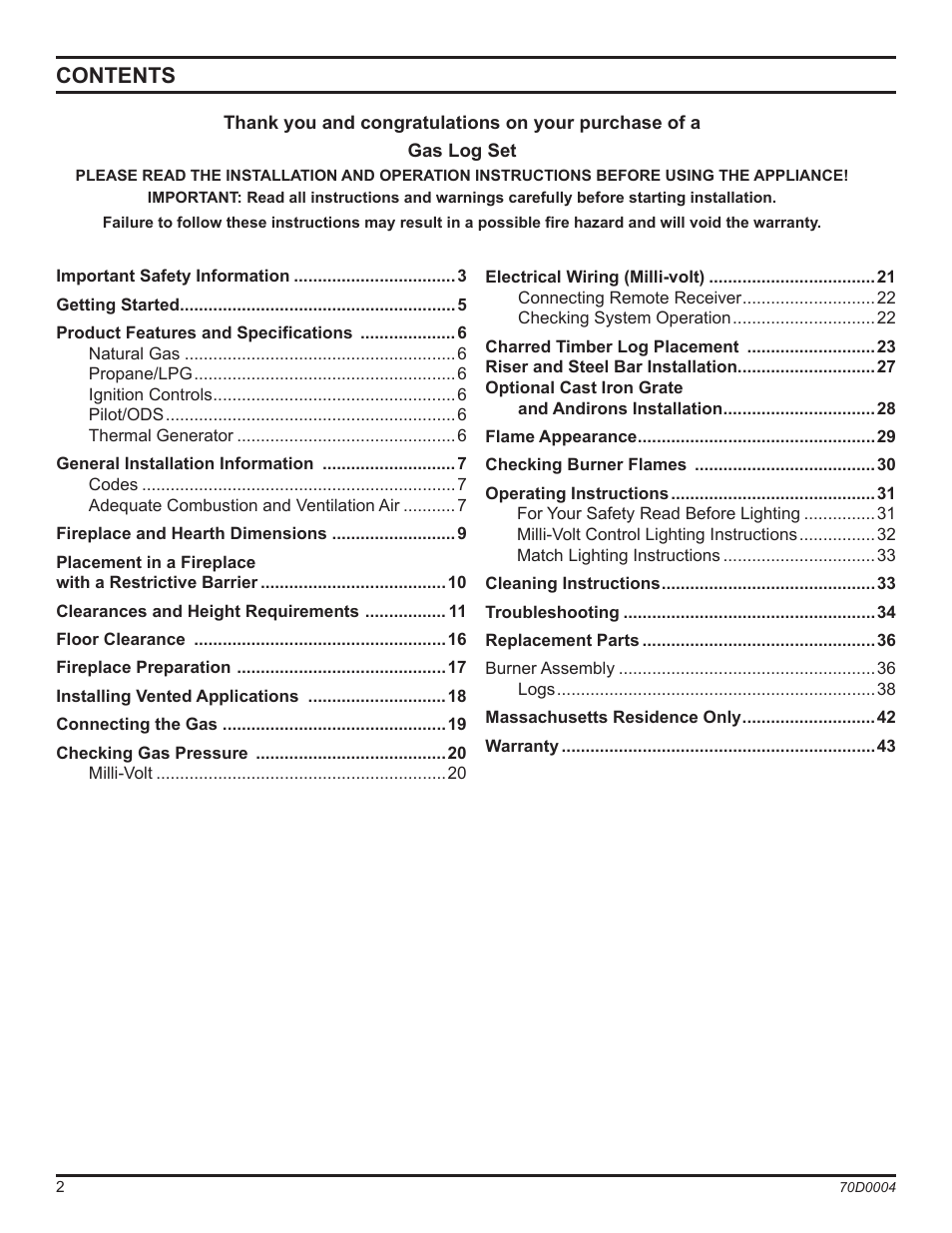 Monessen Hearth TPB18 User Manual | Page 2 / 44