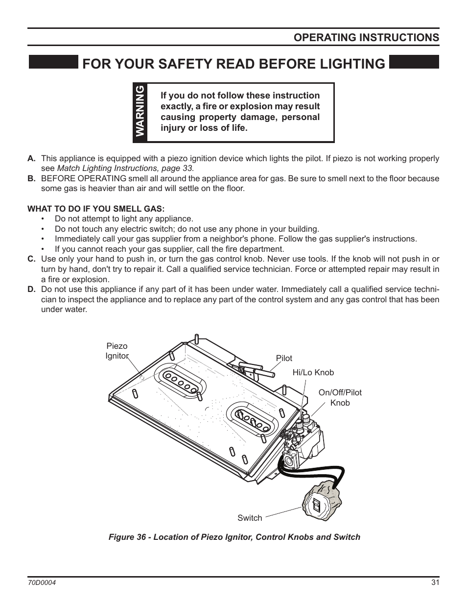 For your safety read before lighting | Monessen Hearth TPB18 User Manual | Page 31 / 44