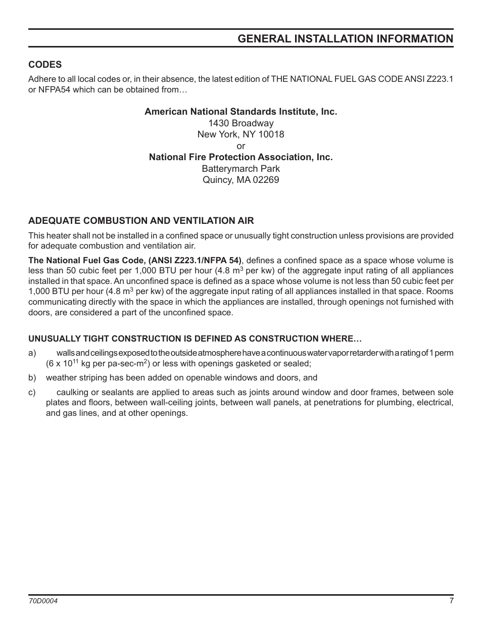 General installation information | Monessen Hearth TPB18 User Manual | Page 7 / 44