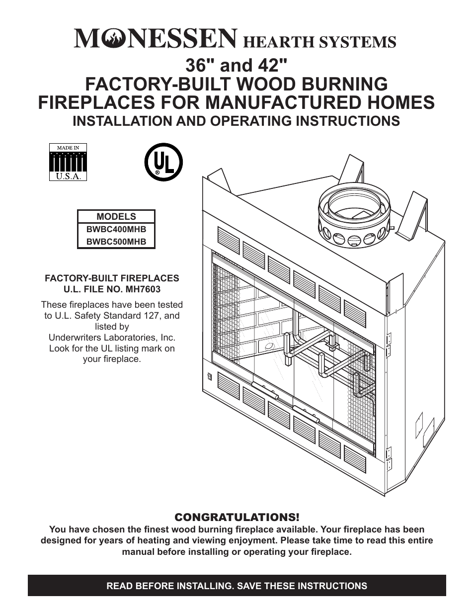 Monessen Hearth BWBC500MHB User Manual | 40 pages