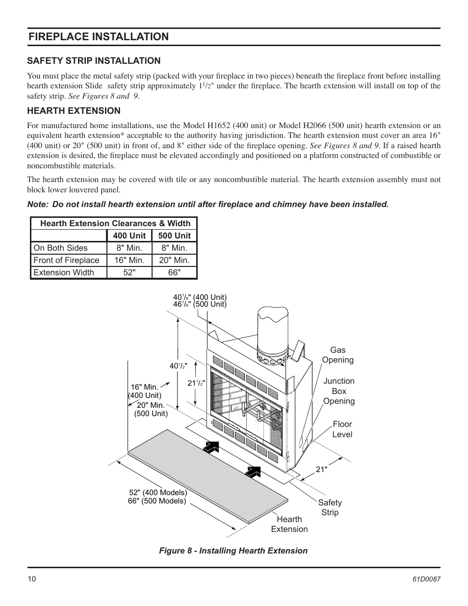 Fireplace installation | Monessen Hearth BWBC500MHB User Manual | Page 10 / 40