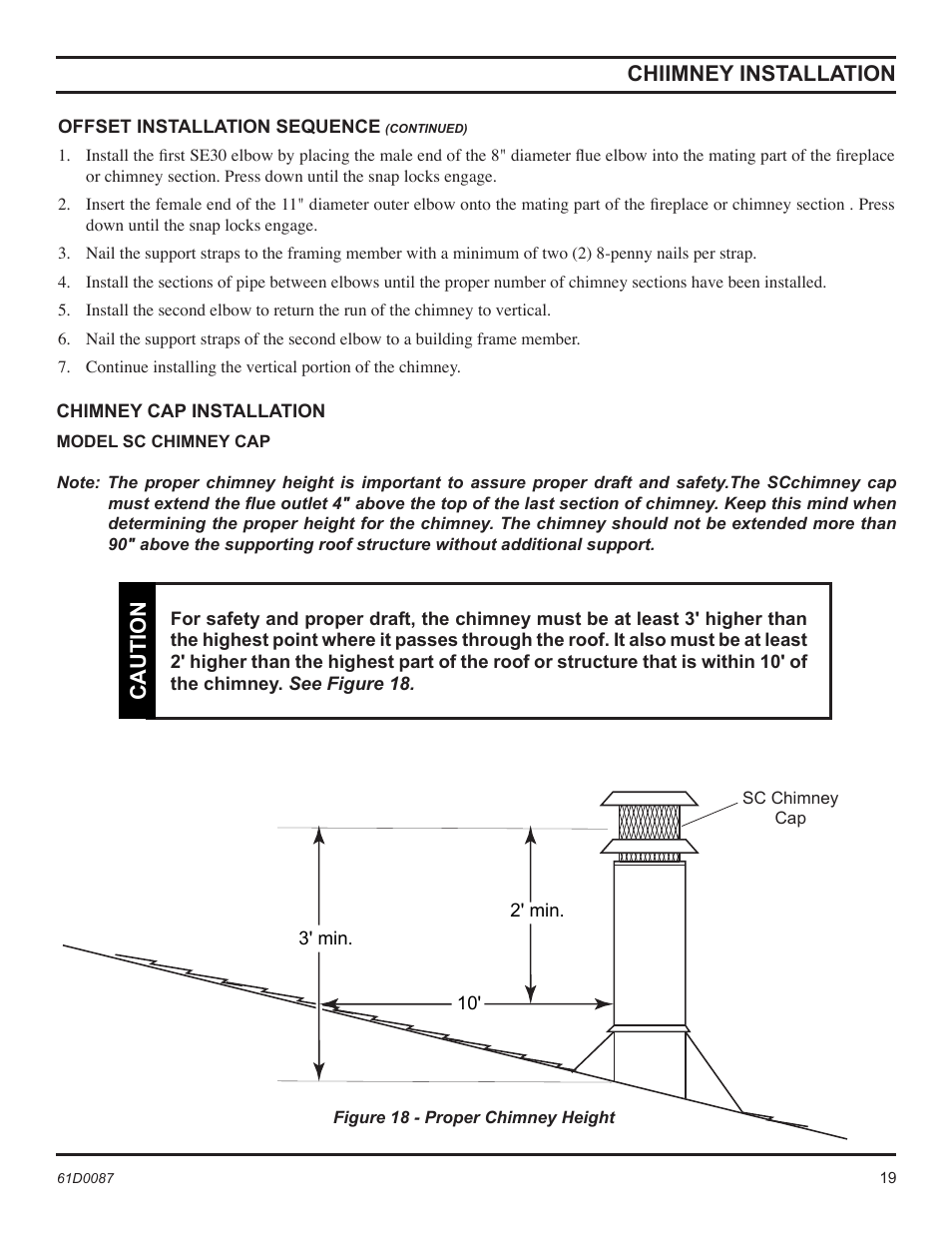 Chiimney installation, Caution | Monessen Hearth BWBC500MHB User Manual | Page 19 / 40