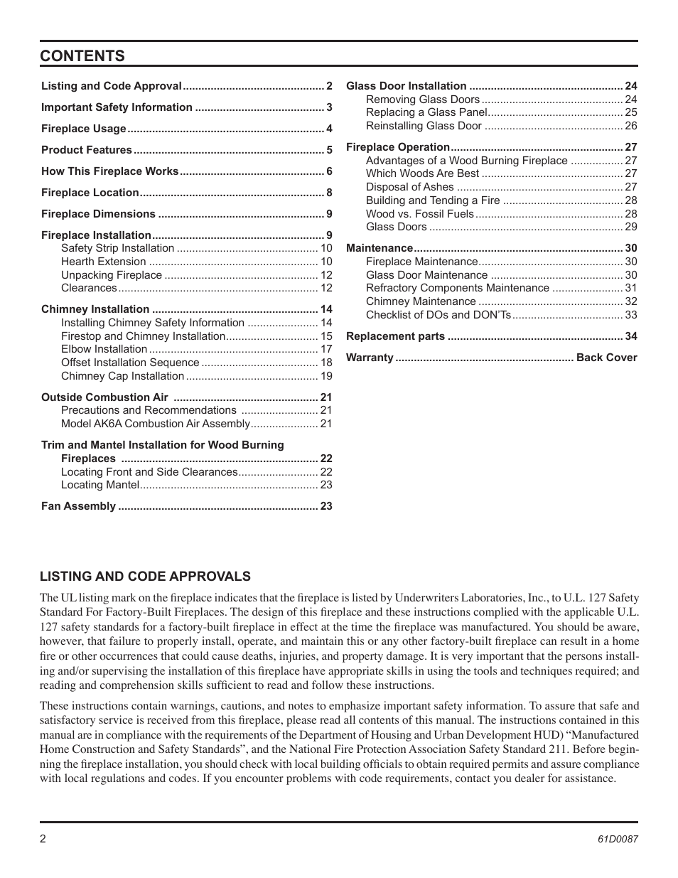 Monessen Hearth BWBC500MHB User Manual | Page 2 / 40