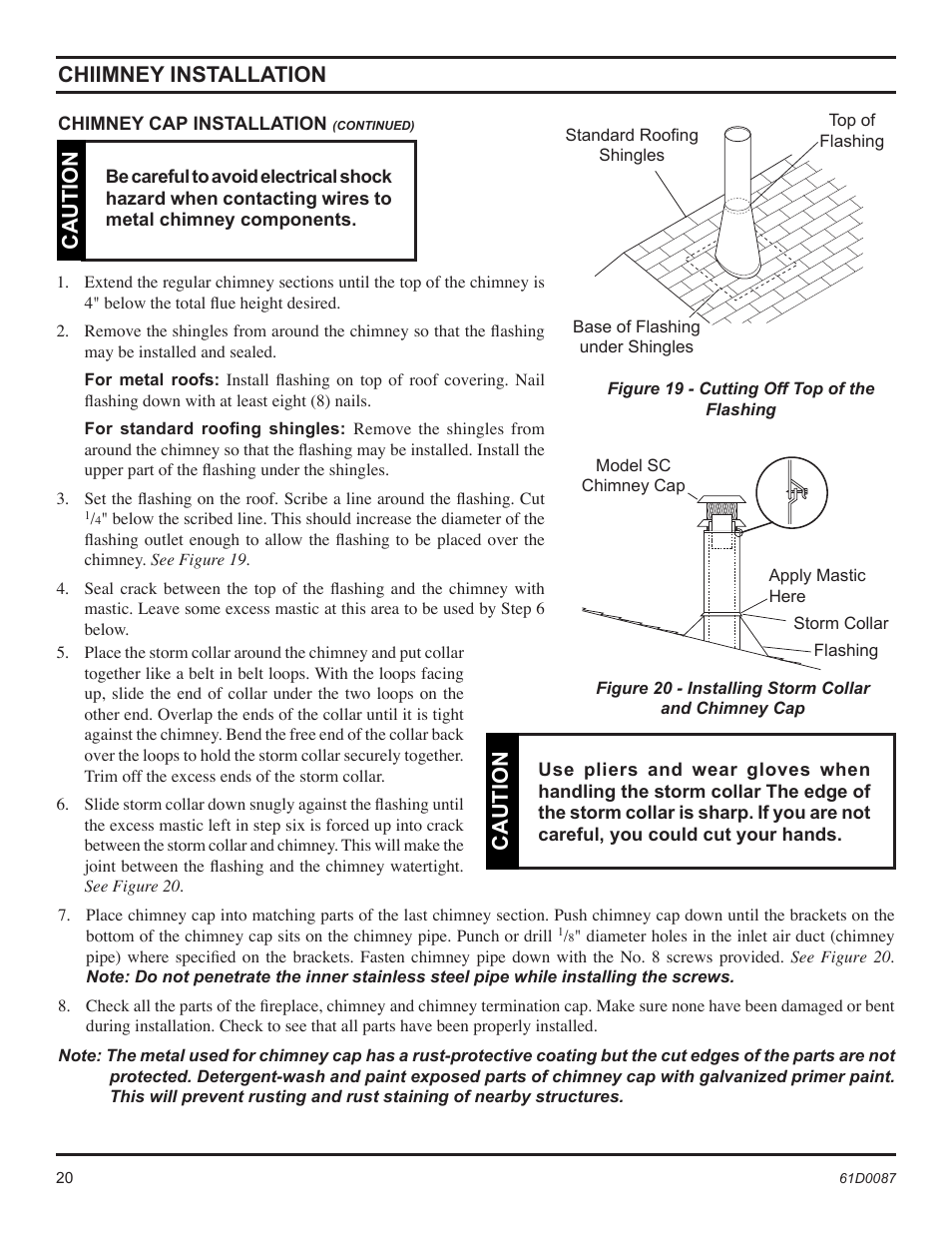 Chiimney installation, Caution | Monessen Hearth BWBC500MHB User Manual | Page 20 / 40