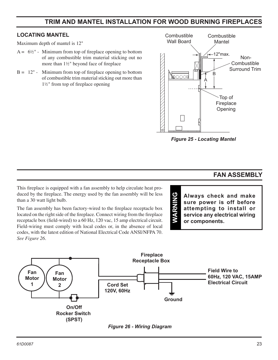 Warning | Monessen Hearth BWBC500MHB User Manual | Page 23 / 40