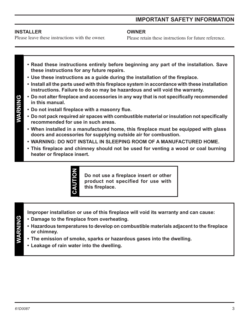 Monessen Hearth BWBC500MHB User Manual | Page 3 / 40