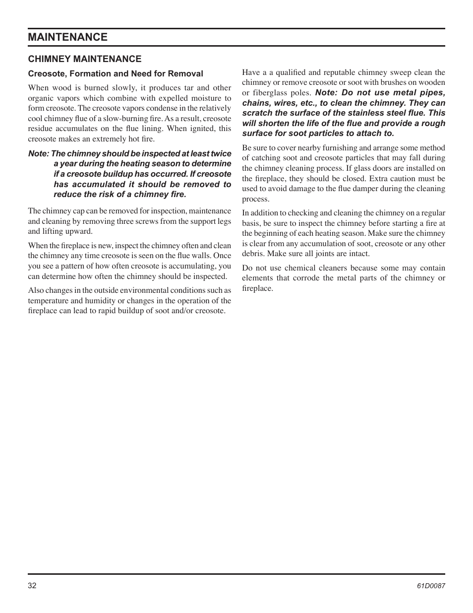 Maintenance | Monessen Hearth BWBC500MHB User Manual | Page 32 / 40