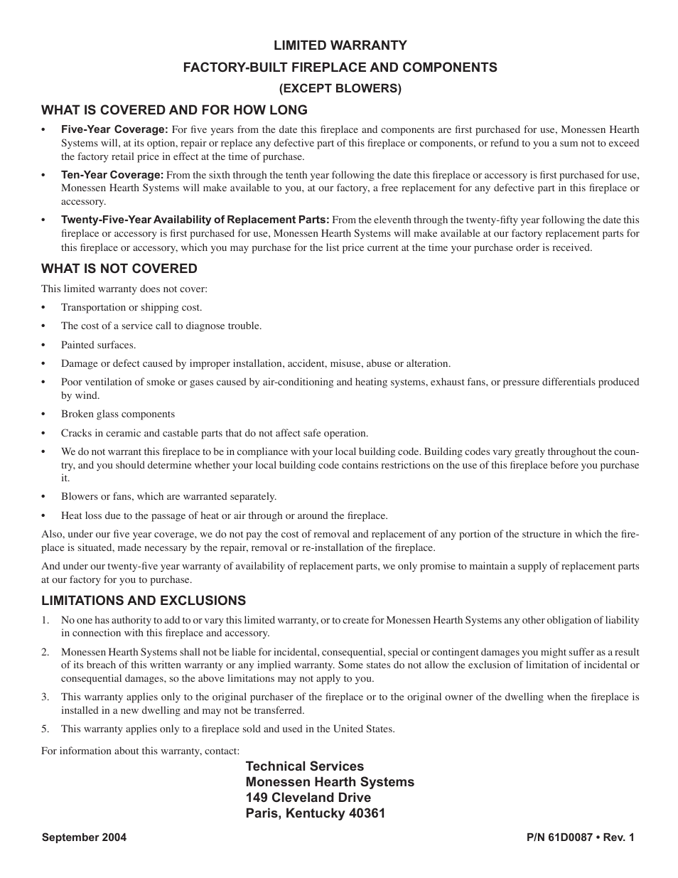 Monessen Hearth BWBC500MHB User Manual | Page 40 / 40