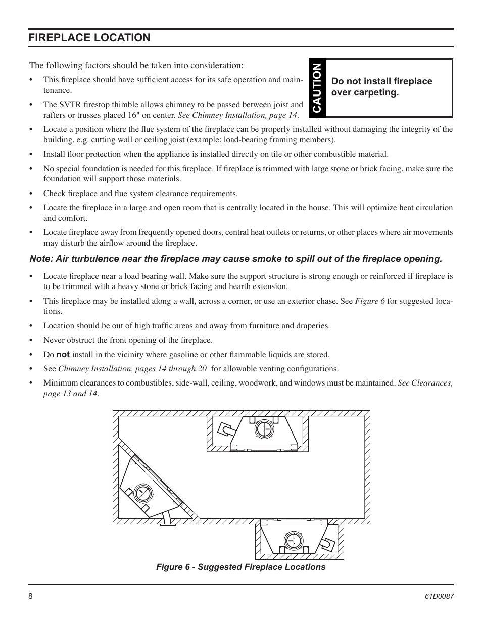 Caution fireplace location | Monessen Hearth BWBC500MHB User Manual | Page 8 / 40