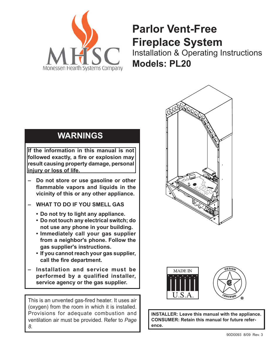 Monessen Hearth PARLOR VENT-FREE PL20 User Manual | 32 pages