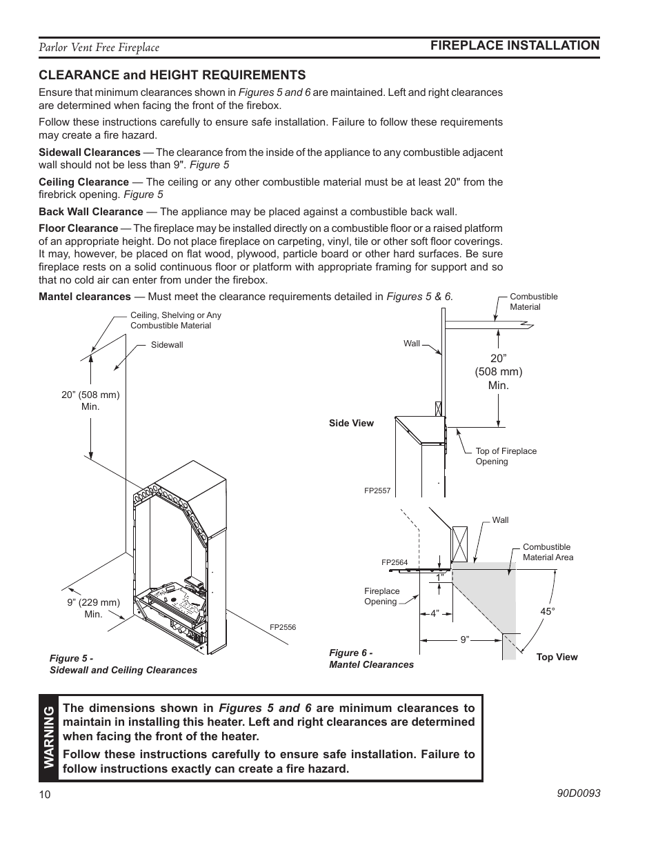 Warning | Monessen Hearth PARLOR VENT-FREE PL20 User Manual | Page 10 / 32