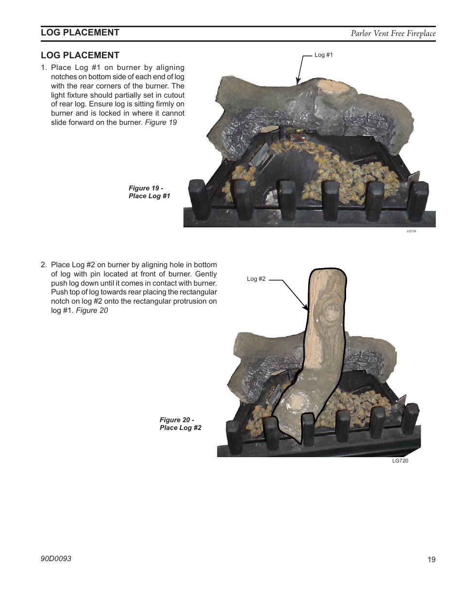 Log placement | Monessen Hearth PARLOR VENT-FREE PL20 User Manual | Page 19 / 32