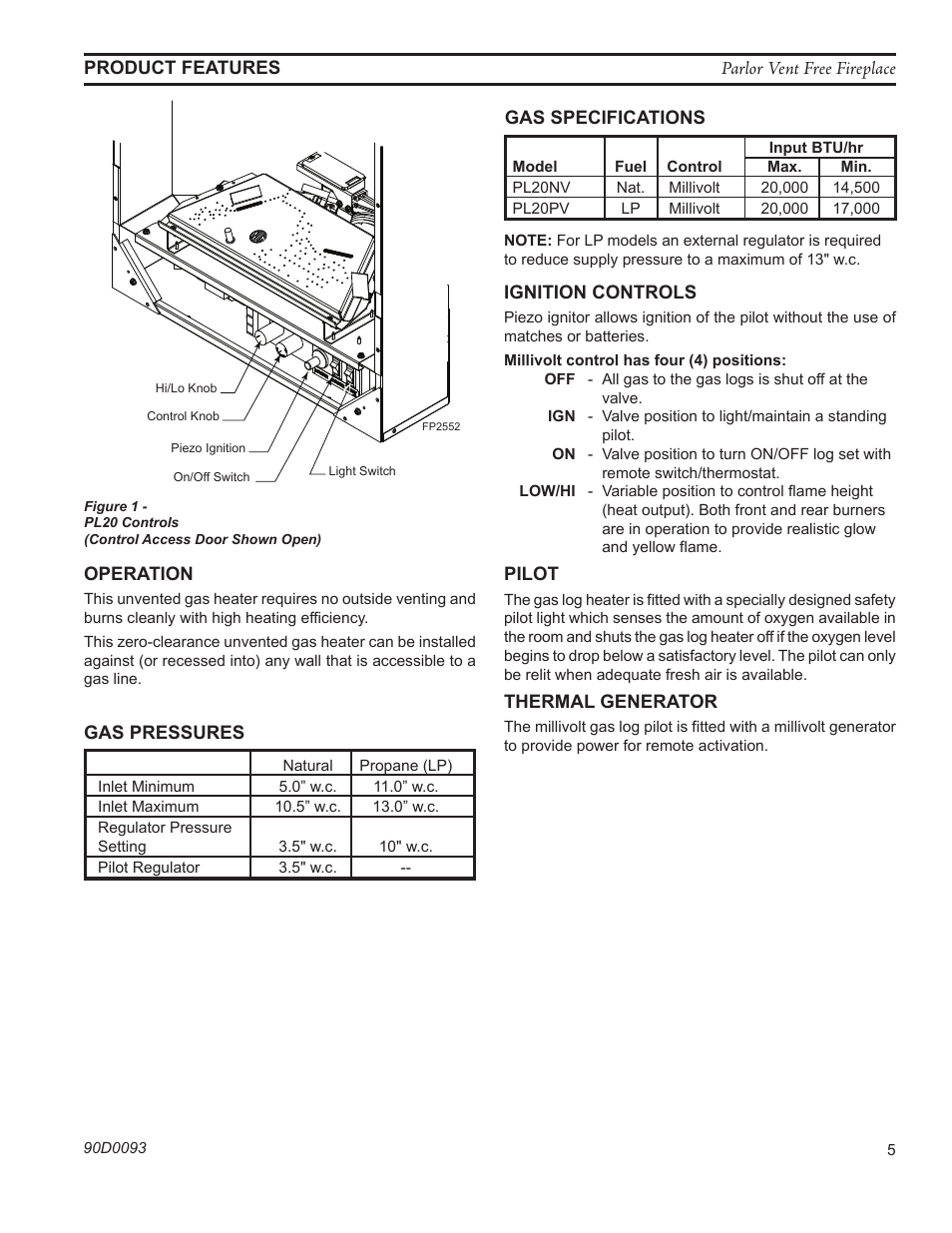 Monessen Hearth PARLOR VENT-FREE PL20 User Manual | Page 5 / 32