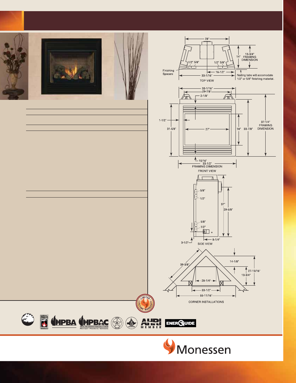 Monessen Hearth Direct Vent BDV300C User Manual | 1 page