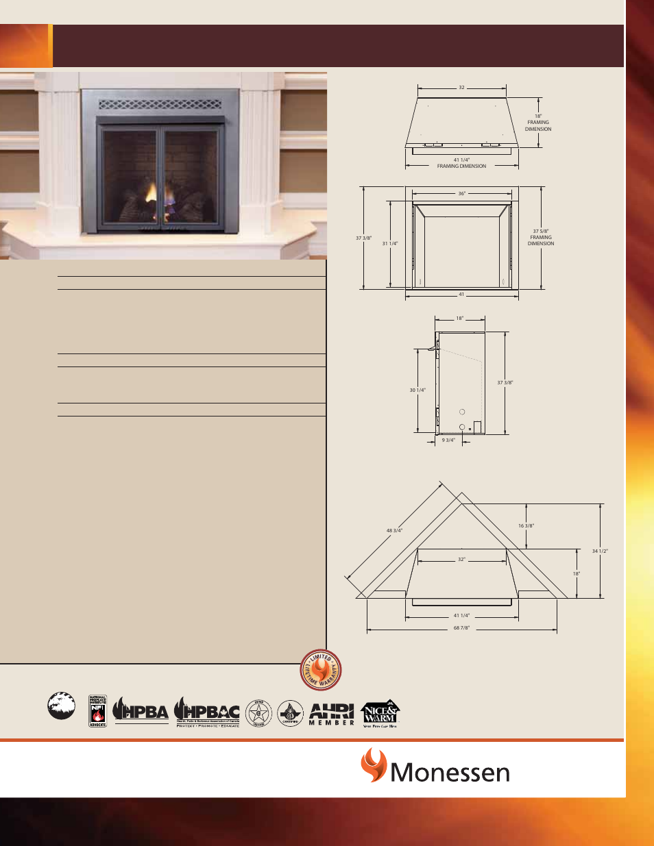 Monessen Hearth Lo-Rider LCUF36C-R User Manual | 1 page