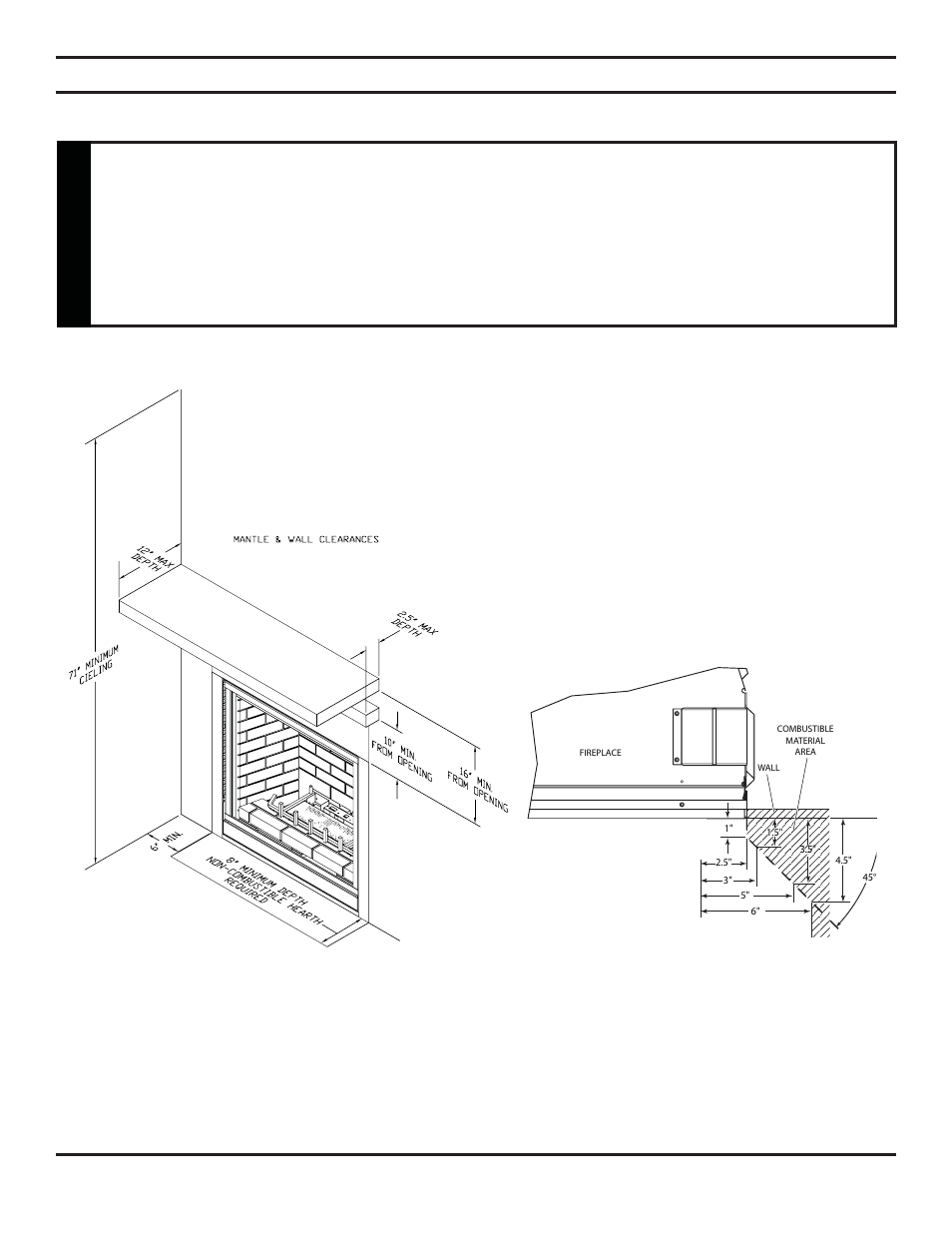 Warning clearances, Clearances to combustibles mantel clearances | Monessen Hearth Direct Vent Gas Fireplace KHLDV SERIES User Manual | Page 10 / 52