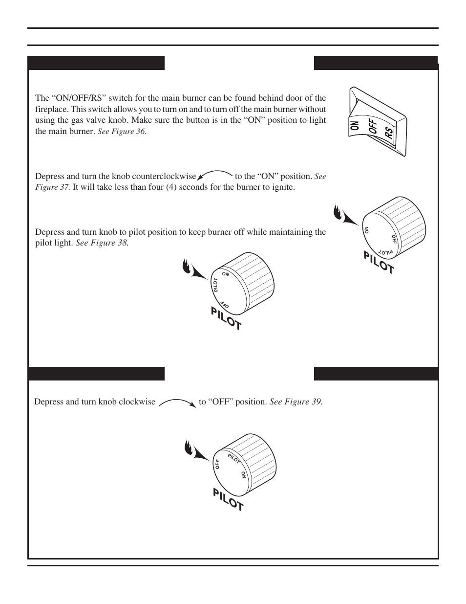 Lighting burner, Pilo t, Operating instructions (milli-volt) | Monessen Hearth Direct Vent Gas Fireplace KHLDV SERIES User Manual | Page 35 / 52