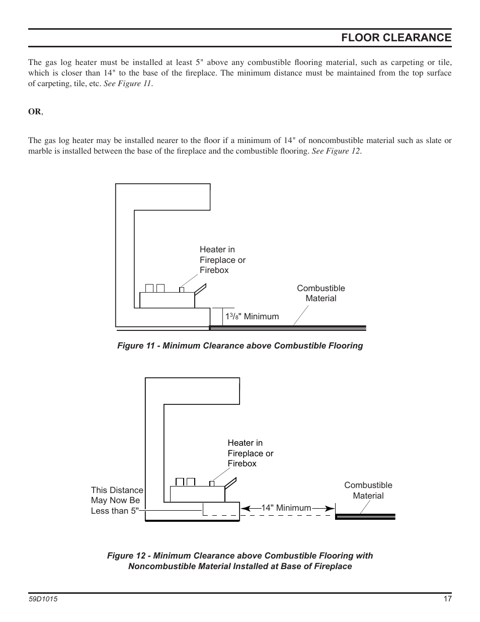 Floor clearance | Monessen Hearth HVFL18 User Manual | Page 17 / 44