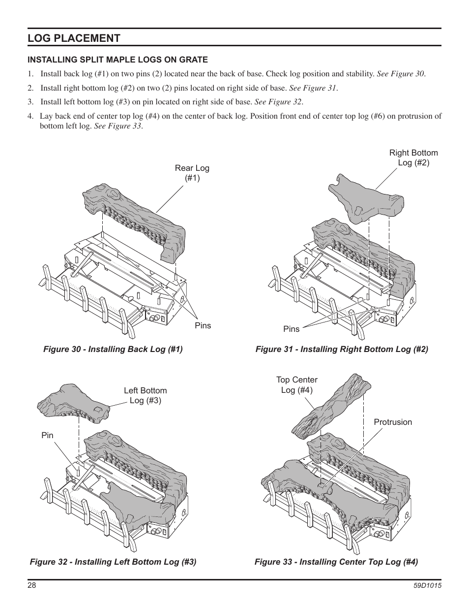 Log placement | Monessen Hearth HVFL18 User Manual | Page 28 / 44