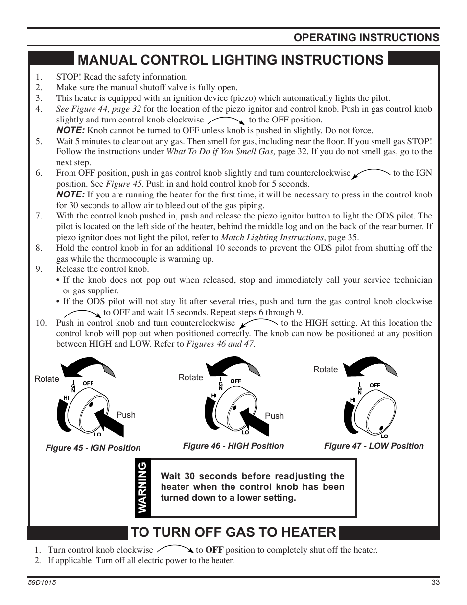 Manual control lighting instructions | Monessen Hearth HVFL18 User Manual | Page 33 / 44