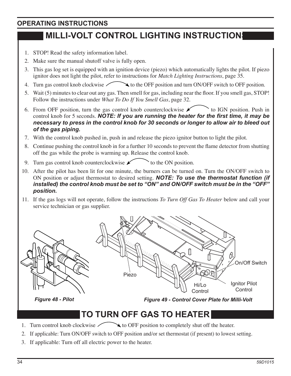 Milli-volt control lighting instructions | Monessen Hearth HVFL18 User Manual | Page 34 / 44