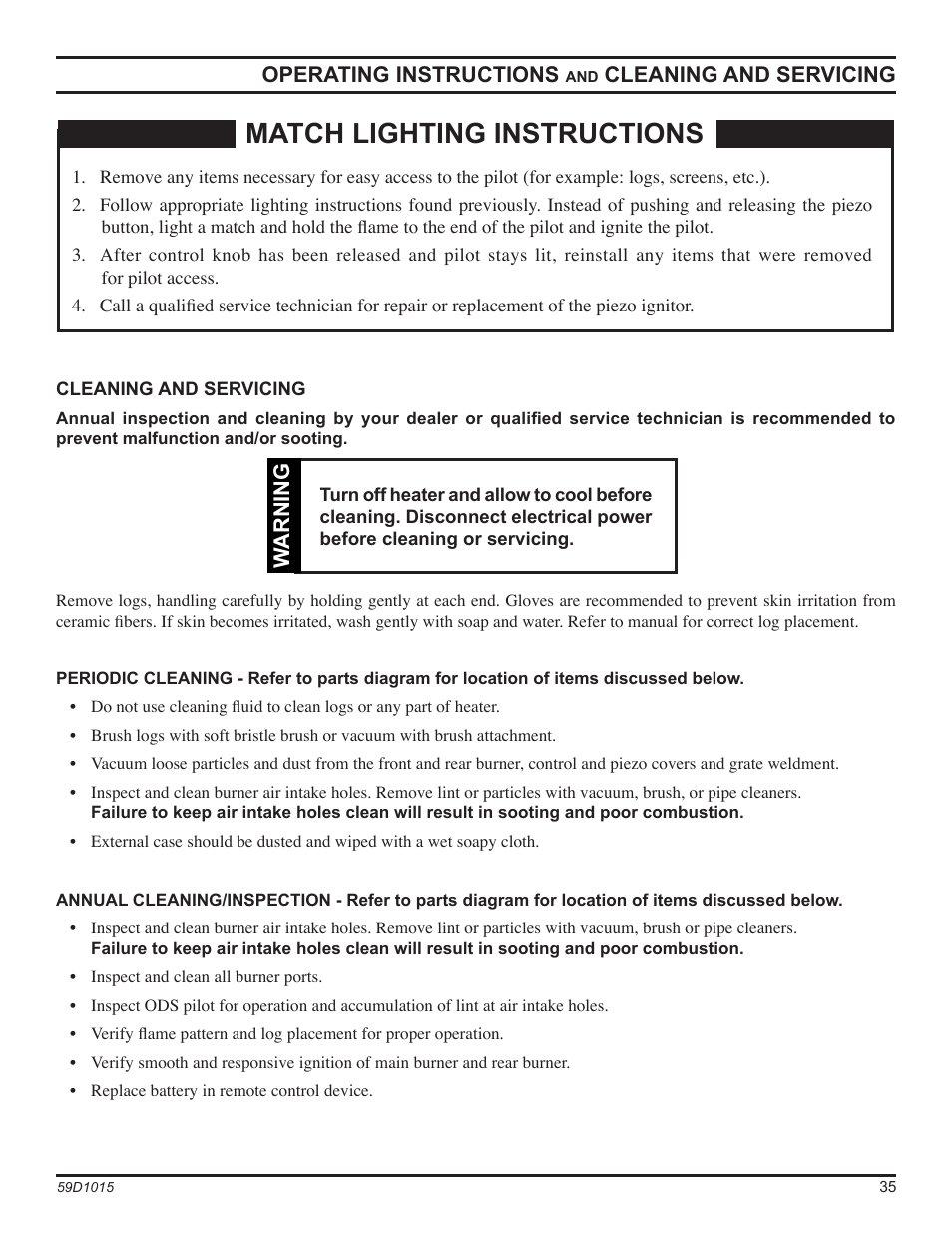 Match lighting instructions | Monessen Hearth HVFL18 User Manual | Page 35 / 44