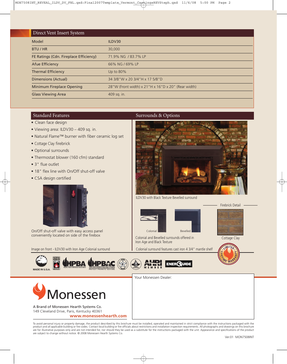 Monessen, Hpba | Monessen Hearth ILDV30 User Manual | Page 2 / 2