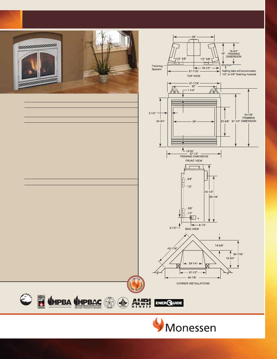 Monessen Hearth Direct Vent BDV400C User Manual | 1 page