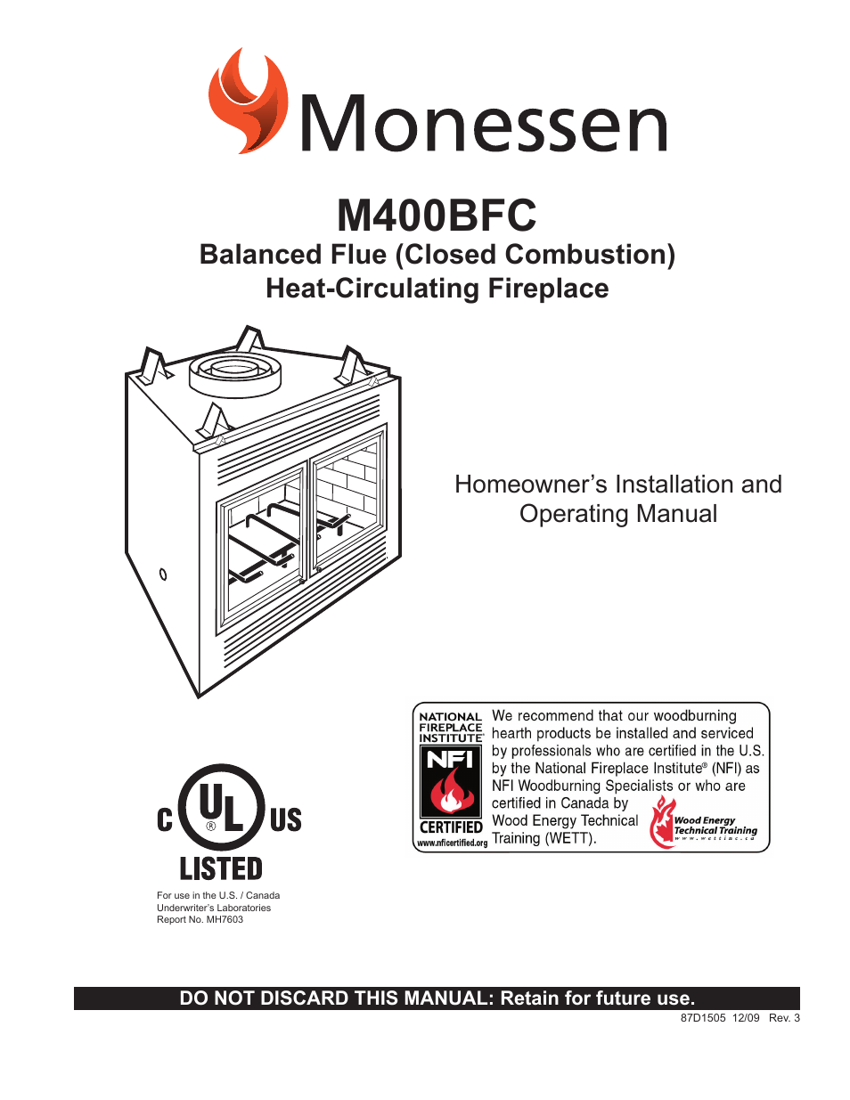 Monessen Hearth M400BFC User Manual | 24 pages
