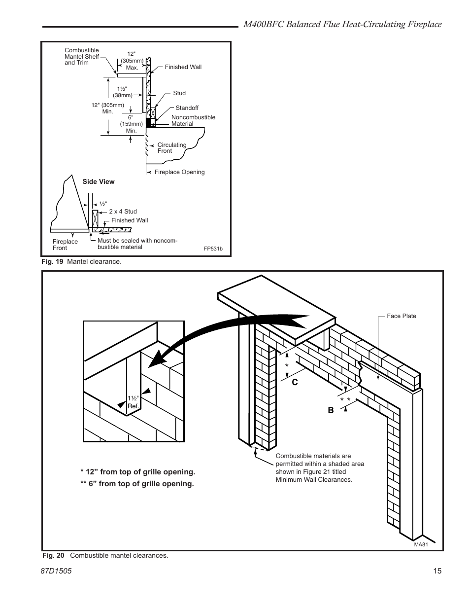 M400bfc balanced flue heat-circulating fireplace | Monessen Hearth M400BFC User Manual | Page 15 / 24