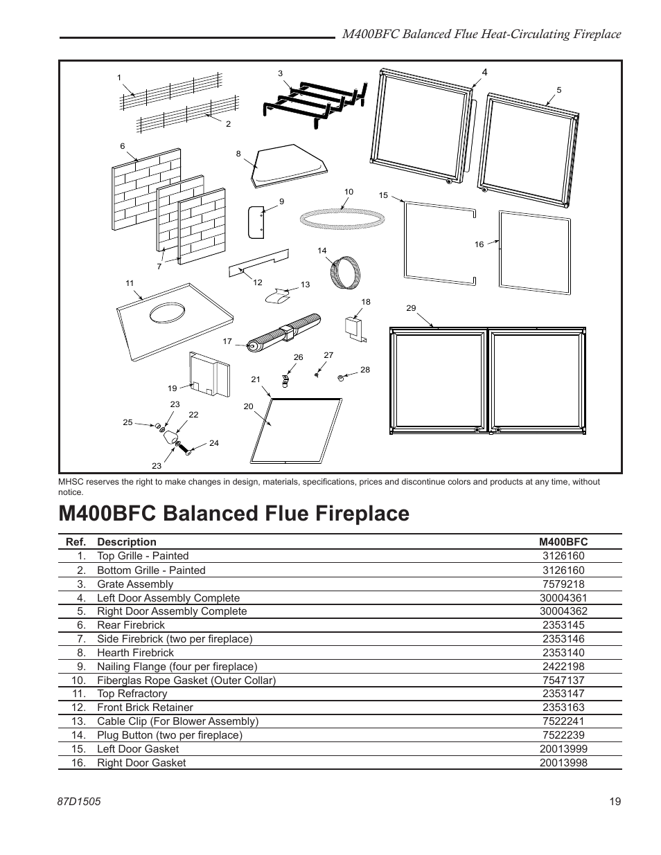 M400bfc balanced flue fireplace, M400bfc balanced flue heat-circulating fireplace | Monessen Hearth M400BFC User Manual | Page 19 / 24