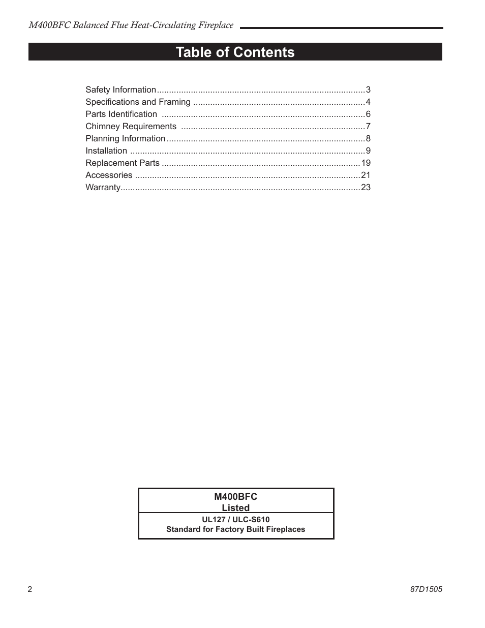 Monessen Hearth M400BFC User Manual | Page 2 / 24