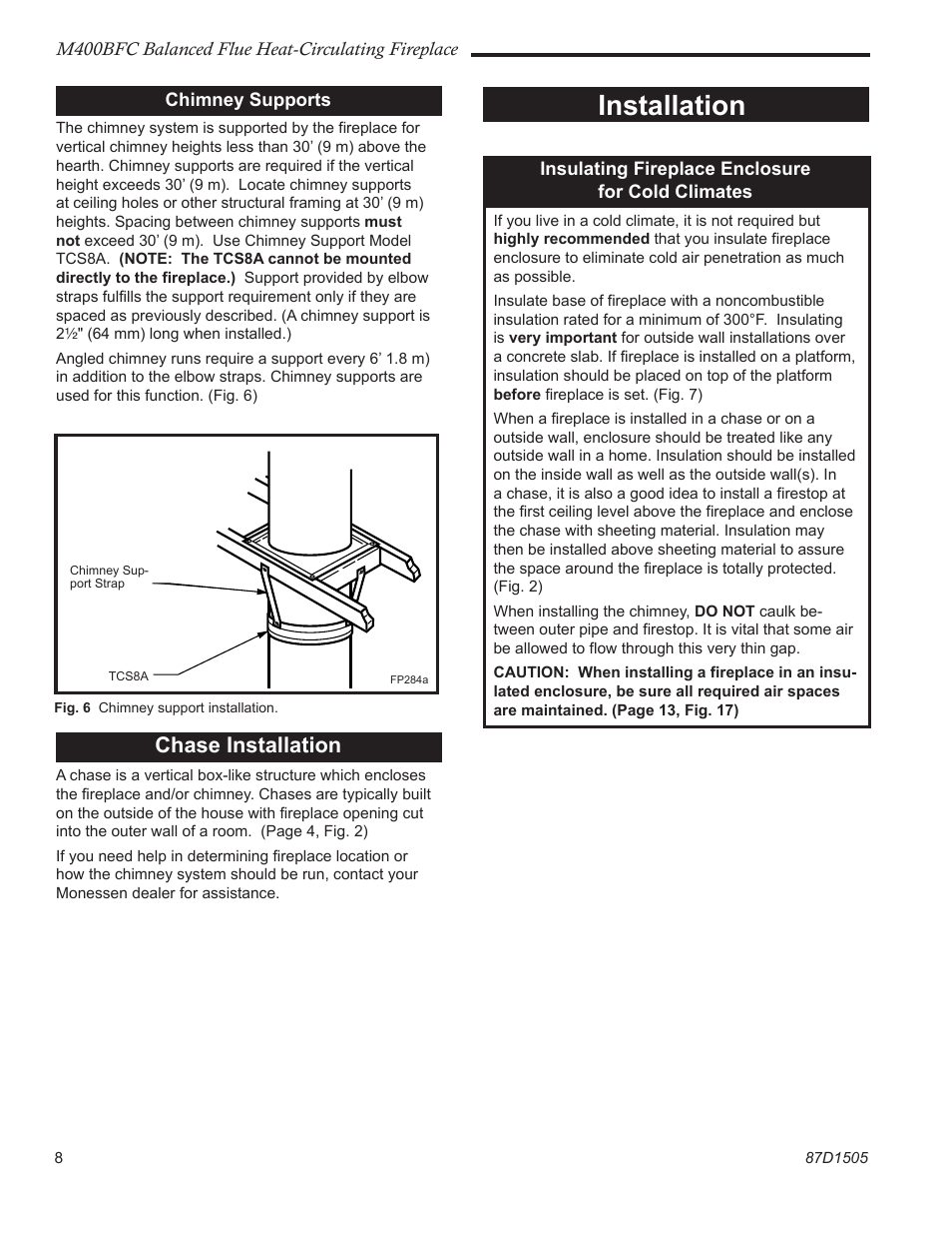 Installation, Chase installation | Monessen Hearth M400BFC User Manual | Page 8 / 24