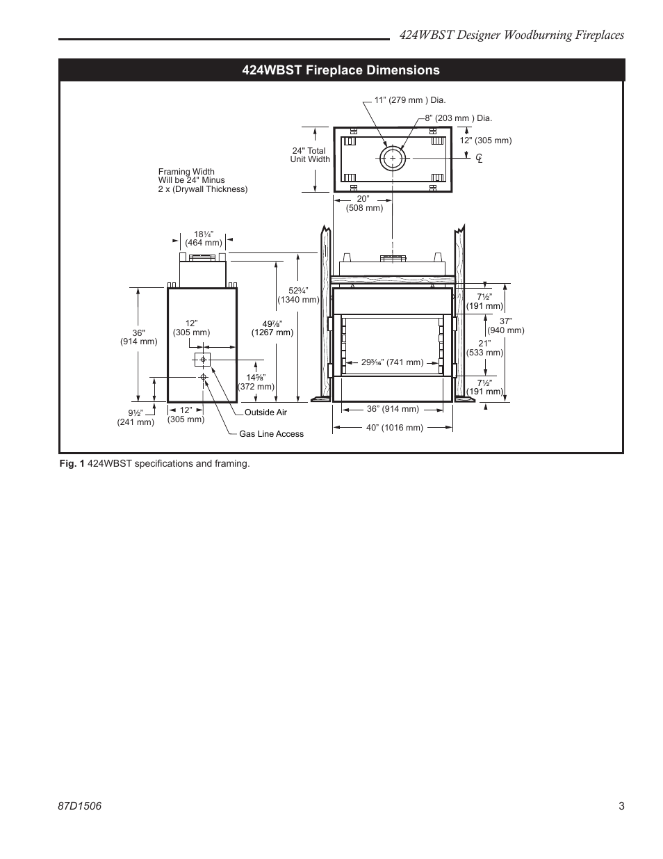 424wbst designer woodburning fireplaces, 424wbst fireplace dimensions | Monessen Hearth 424WBST User Manual | Page 3 / 24