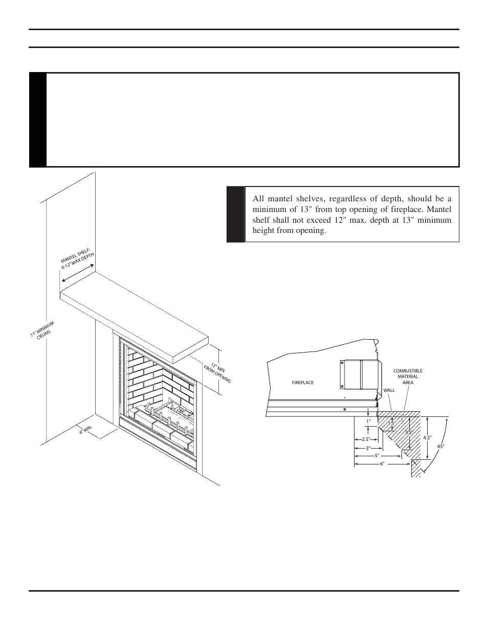 Warning clearances, Clearances to combustibles mantel clearances | Monessen Hearth Direct Vent BLDV400 User Manual | Page 10 / 46