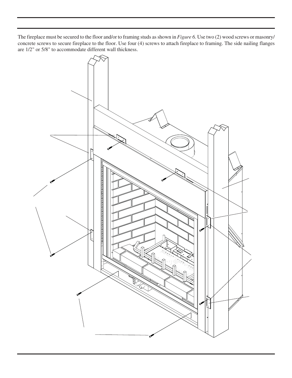 Securing fireplace to floor or framing | Monessen Hearth Direct Vent BLDV400 User Manual | Page 11 / 46