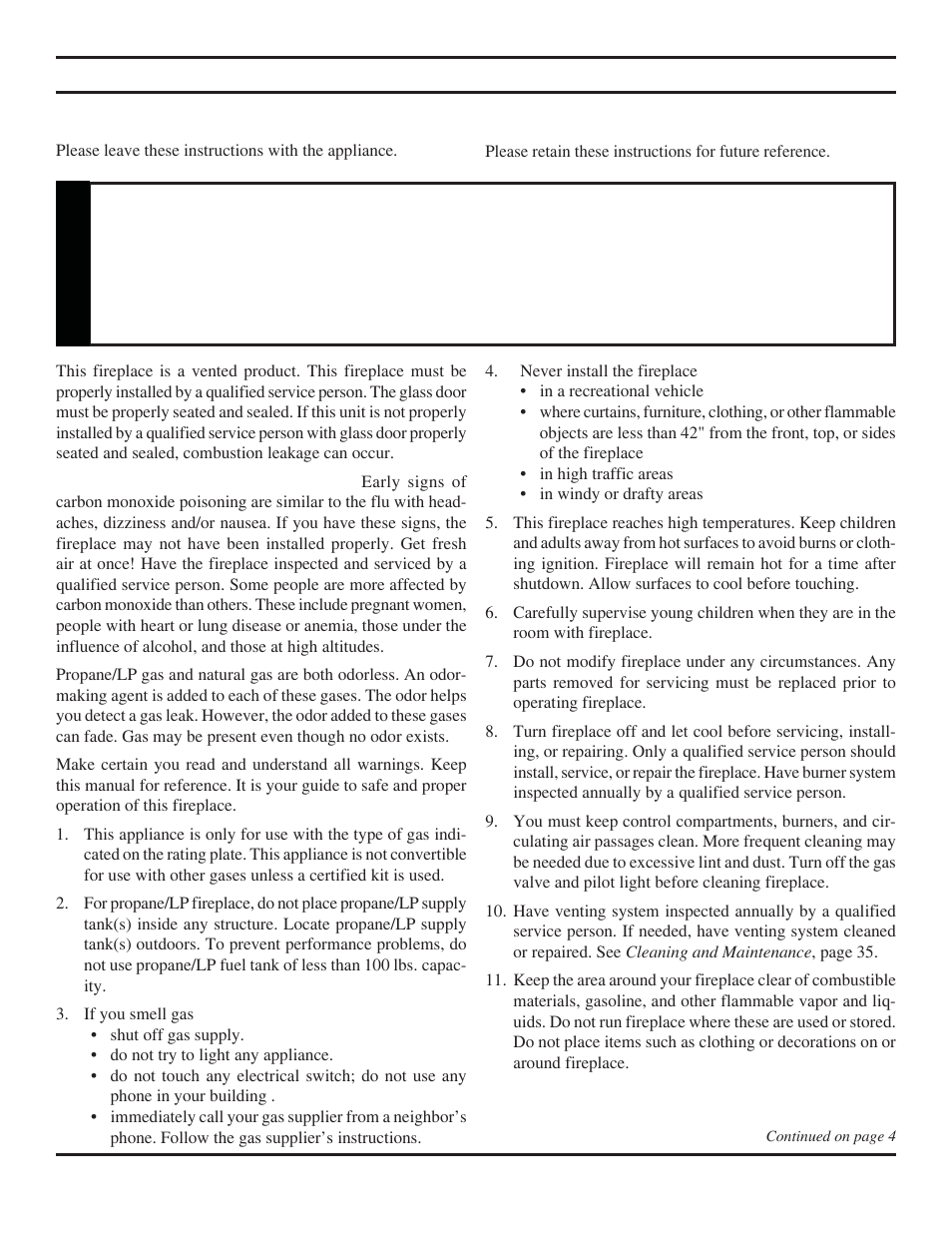 Important safety information, Warning | Monessen Hearth Direct Vent BLDV400 User Manual | Page 3 / 46