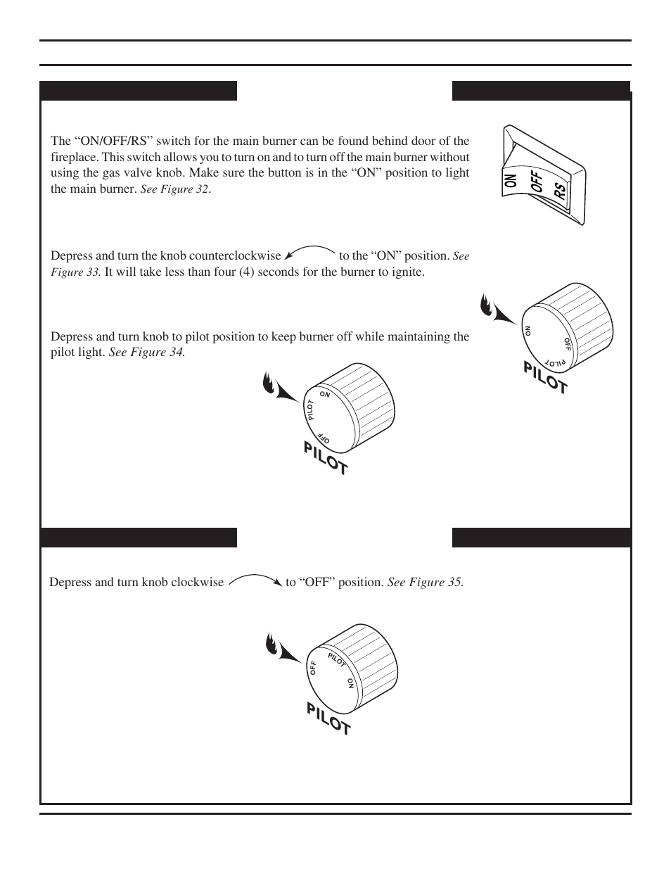 Lighting burner, Pilo t, Operating instructions (milli-volt) | Monessen Hearth Direct Vent BLDV400 User Manual | Page 33 / 46
