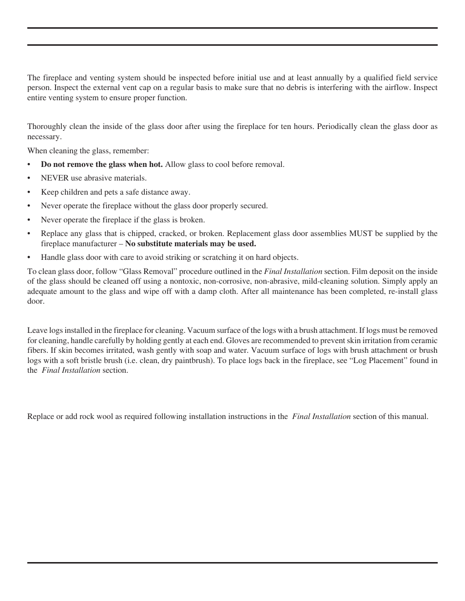 Cleaning and maintenance | Monessen Hearth Direct Vent BLDV400 User Manual | Page 35 / 46