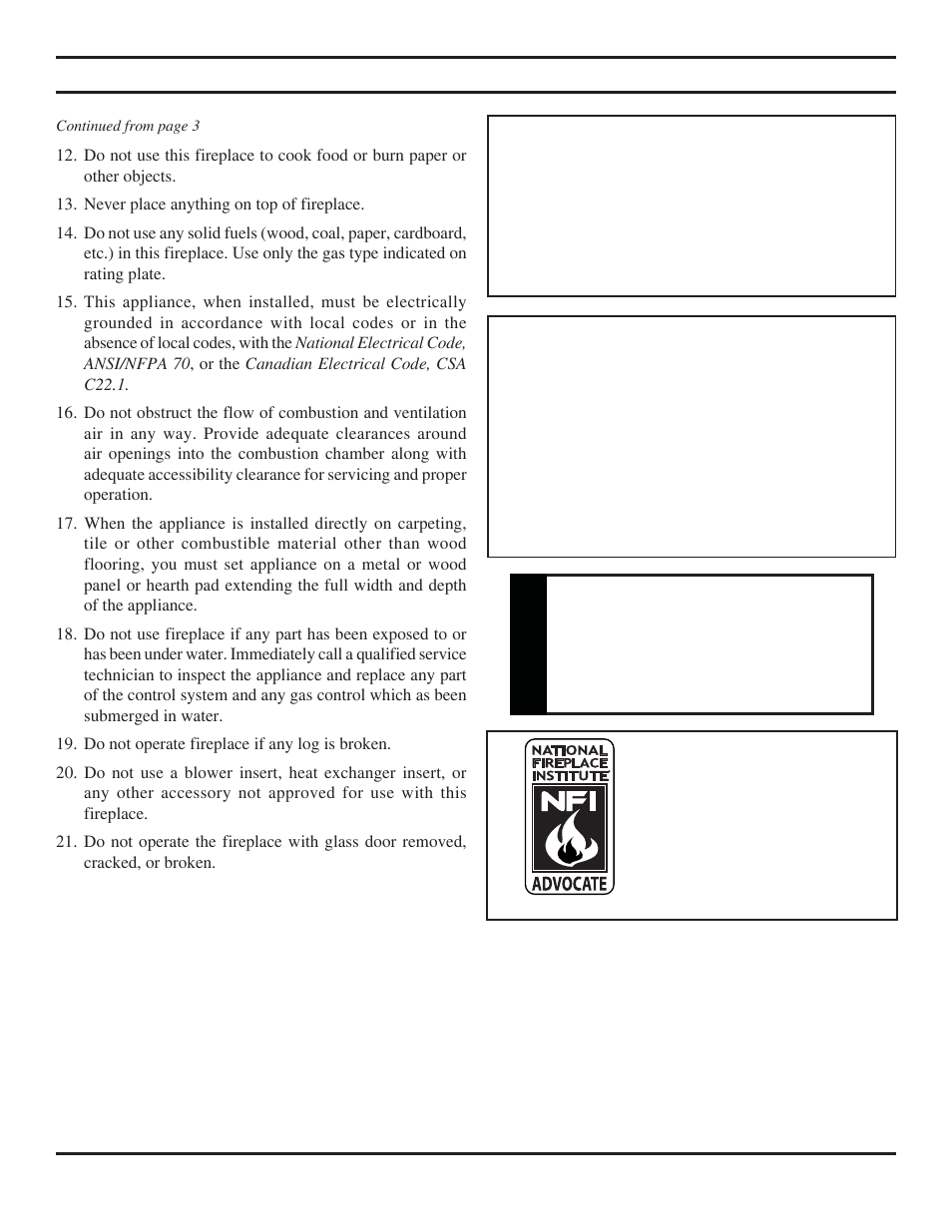 Wa rning, Important safety information | Monessen Hearth Direct Vent BLDV400 User Manual | Page 4 / 46