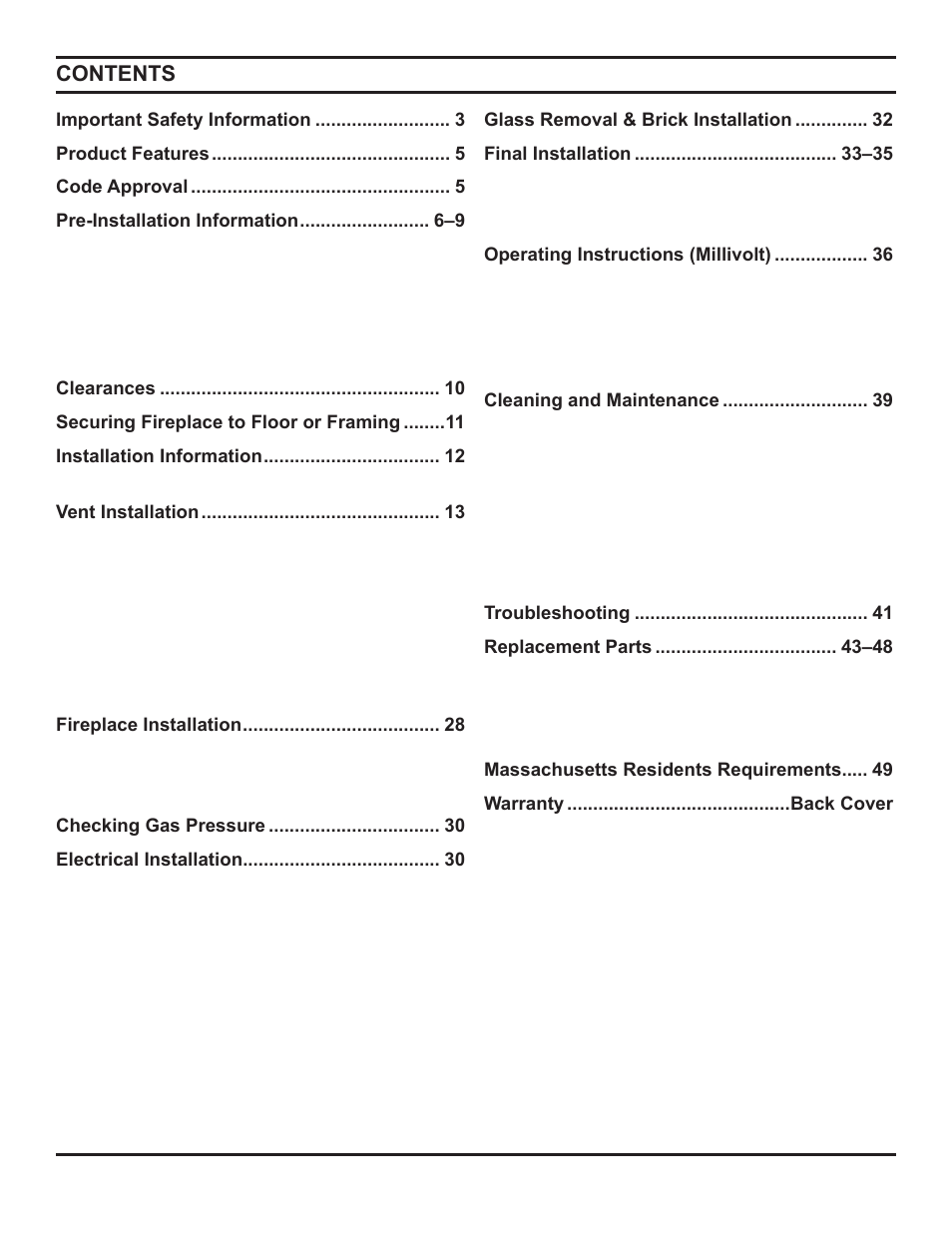 Monessen Hearth Direct Vent Gas Fireplace HBDV300 User Manual | Page 2 / 54