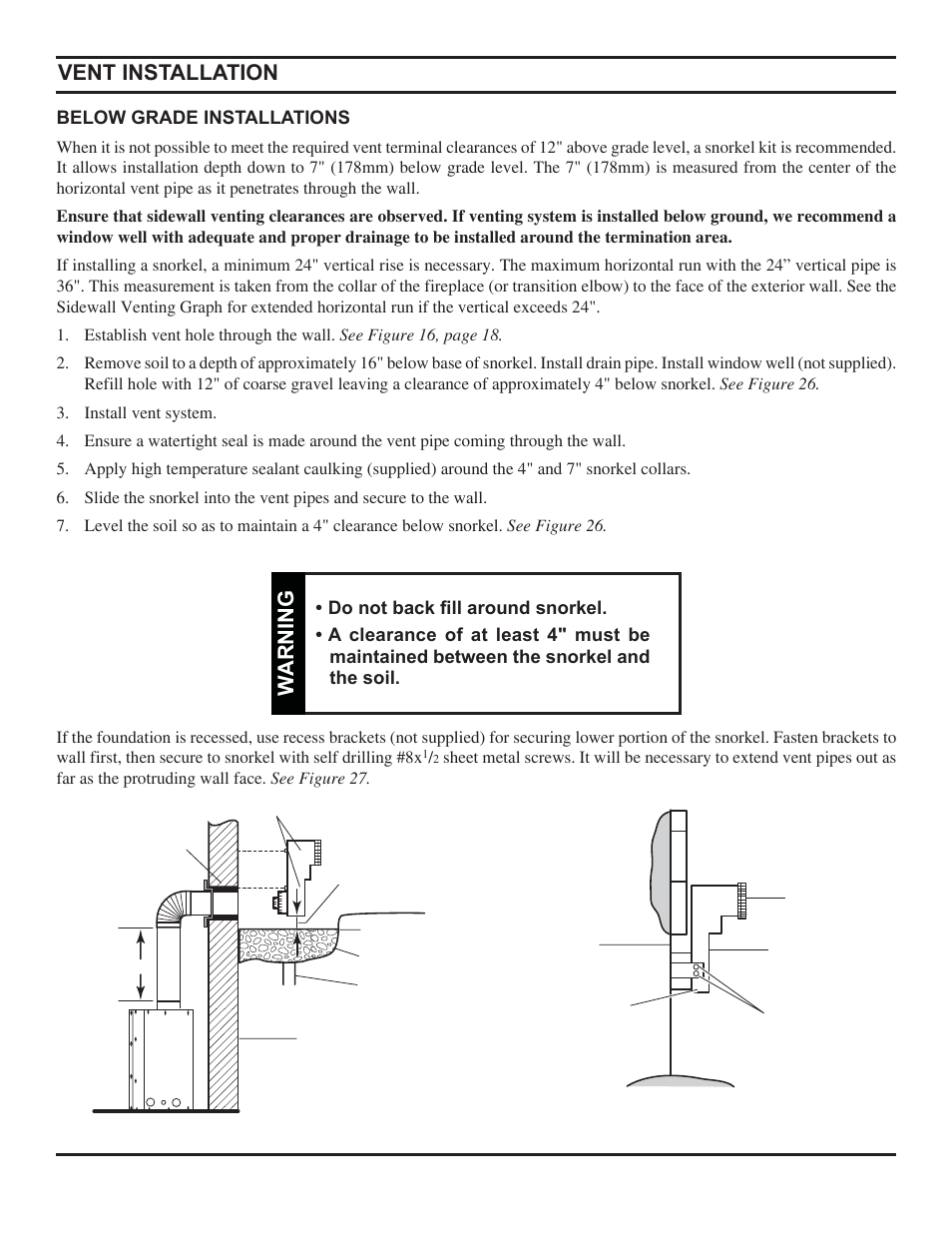 Vent installation, Warning | Monessen Hearth Direct Vent Gas Fireplace HBDV300 User Manual | Page 22 / 54