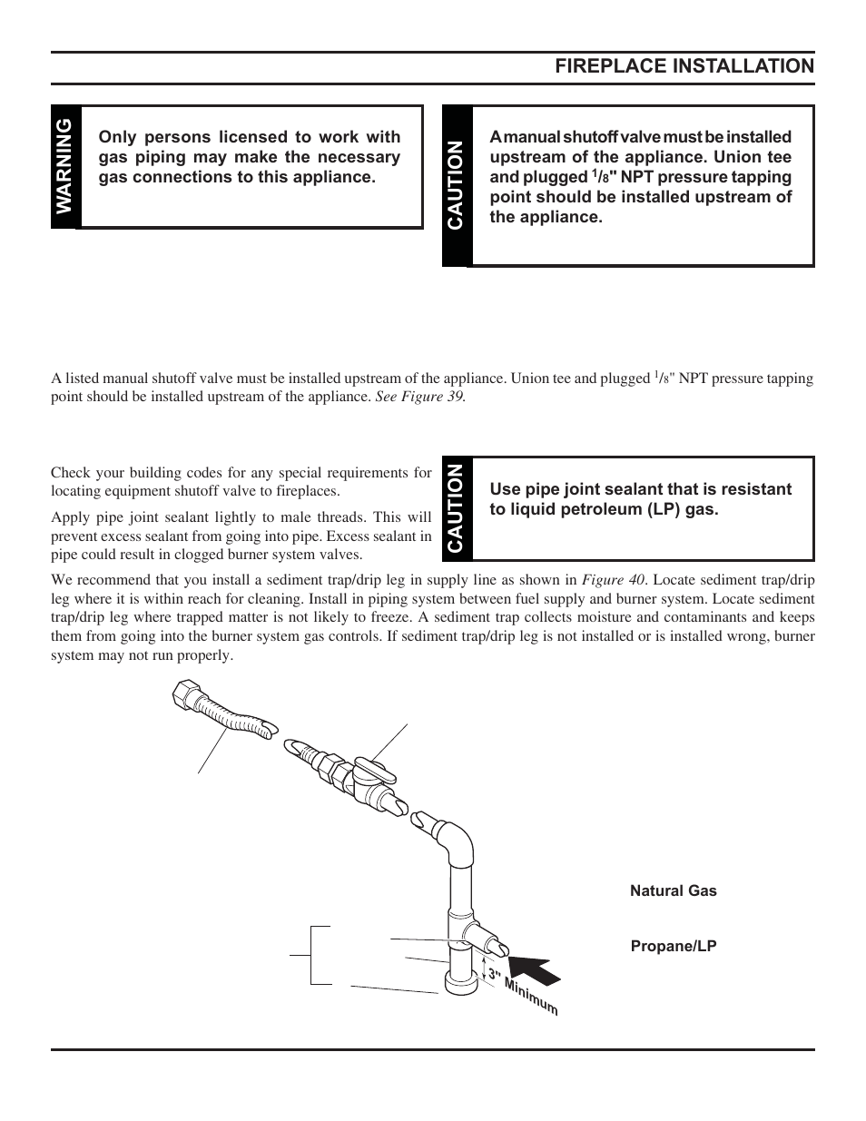 Fireplace installation, Caution, Warning | Monessen Hearth Direct Vent Gas Fireplace HBDV300 User Manual | Page 29 / 54